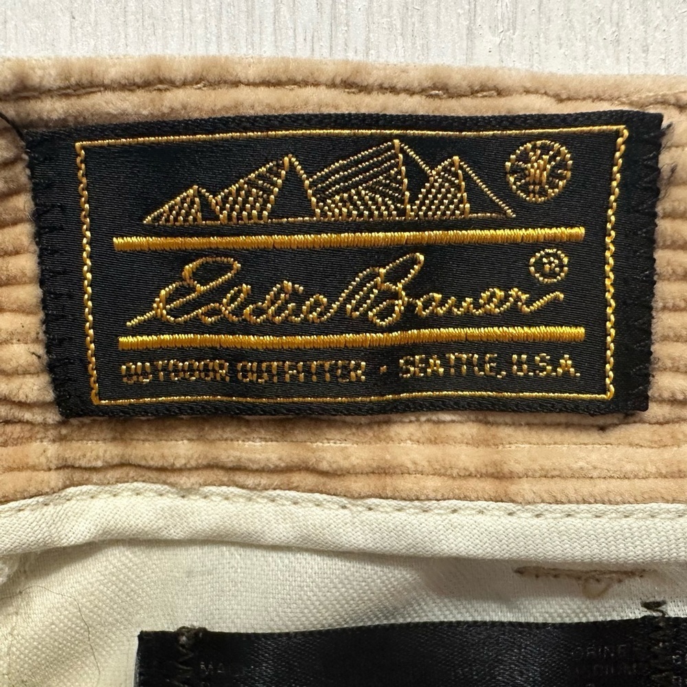 Vintage Eddie Bauer Tan Corduroy Pants Men’s 36x31 Pleated Front USA Made 90s - Picture 4 of 10